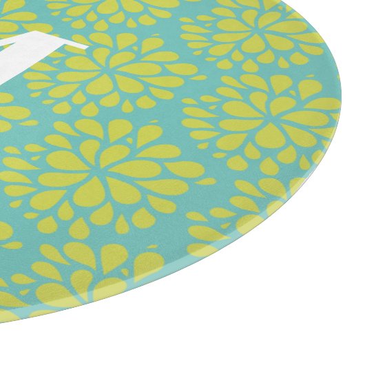 ライムグリーンモダンティール(緑がかった色)抽象芸術フローラモノグラム カッティングボード (角)