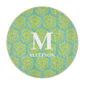 ライムグリーンモダンティール(緑がかった色)抽象芸術フローラモノグラム カッティングボード (正面)