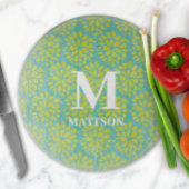 ライムグリーンモダンティール(緑がかった色)抽象芸術フローラモノグラム カッティングボード