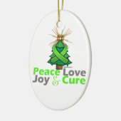 ライムグリーンリボンクリスマスピース愛、喜び&キュア セラミックオーナメント (左)