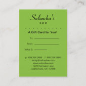 ライムグリーンリーフサロンスパギフトカード証明書 割引カード (裏面)