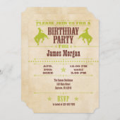 ライムグリーンヴィンテージカウボーイ誕生日招待状 招待状 (正面/裏面)
