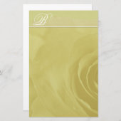 ライムグリーン上のモノグラム文房具バラ退色 便箋 (正面/裏面)