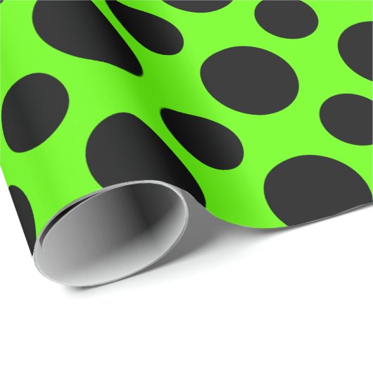 ライムグリーン及び黒の水玉模様 ラッピングペーパー (ロールコーナー)