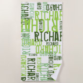 ライムグリーン名タイポグラフィ ビーチタオル (正面)