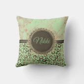 ライムグリーン大理石きらびやかなヒョウ クッション (裏面)