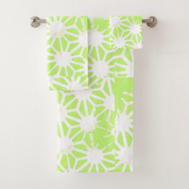 ライムグリーン幾何学模様 バスタオルセット