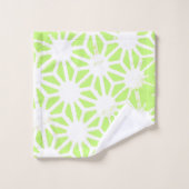 ライムグリーン幾何学模様 バスタオルセット (ウォッシュタオル)