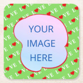 ライムグリーン愛 スクエアペーパーコースター (正面)