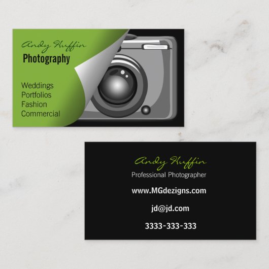 ライムグリーン撮モダン影家 名刺 (正面/裏面)