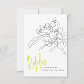 ライムグリーン柑橘類結婚の花の返信RSVP 出欠カード (正面)