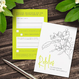 ライムグリーン柑橘類結婚の花の返信RSVP 出欠カード