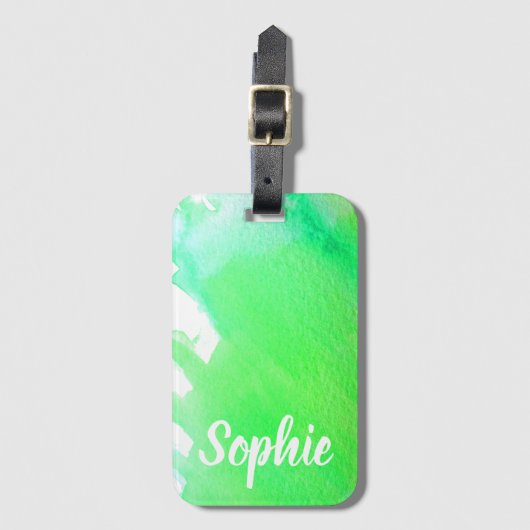 ライムグリーン水の色パーソナライズされた旅行芸術品を気取った ラゲッジタグ (正面縦)