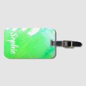 ライムグリーン水の色パーソナライズされた旅行芸術品を気取った ラゲッジタグ (正面横)