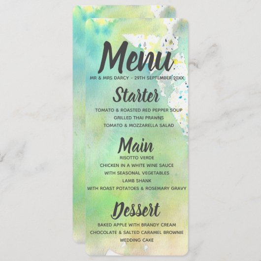 ライムグリーン水カラーメニュー 招待状 (正面/裏面)