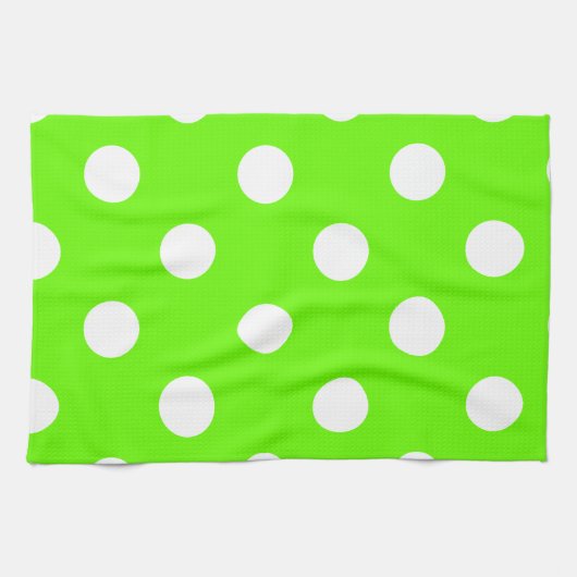 ライムグリーン水玉模様爪、 ネイルデザイン用春 キッチンタオル (横)