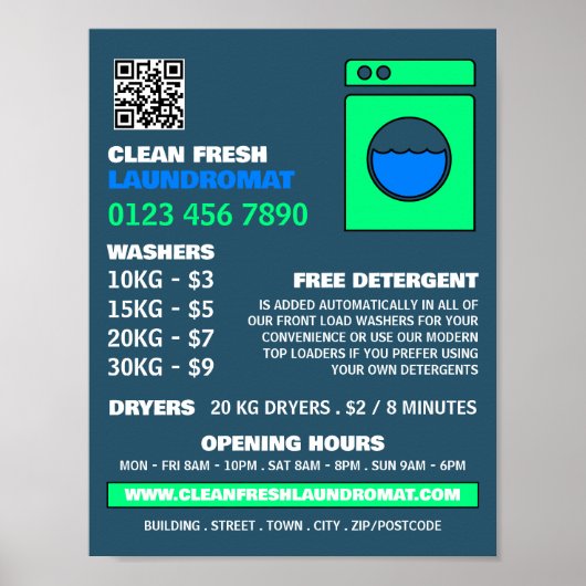 ライムグリーン洗浄機、ランドリー洗浄サービス ポスター (正面)