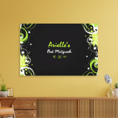 ライムグリーン渦巻きバルミツワーメモリサインインボード キャンバスプリント (インサイチュ (リビング))