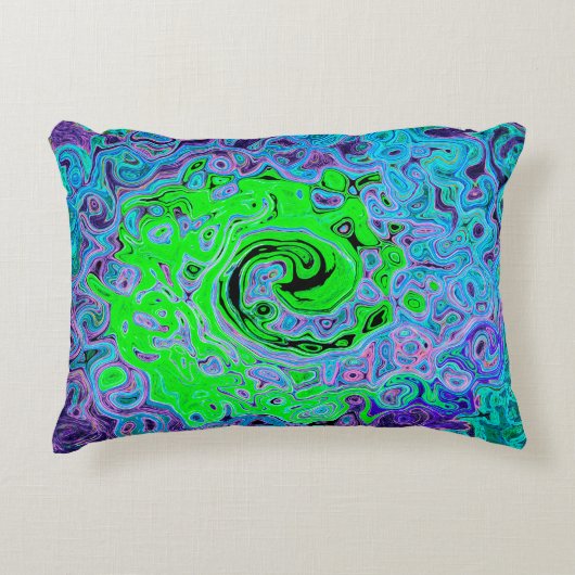 ライムグリーン溝抽象芸術レトロ液スワール アクセントクッション (正面)