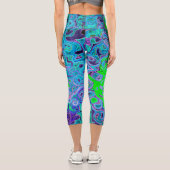 ライムグリーン溝抽象芸術レトロ液スワール カプリレギンス (裏面)