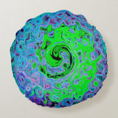 ライムグリーン溝抽象芸術レトロ液スワール ラウンドクッション (裏面)
