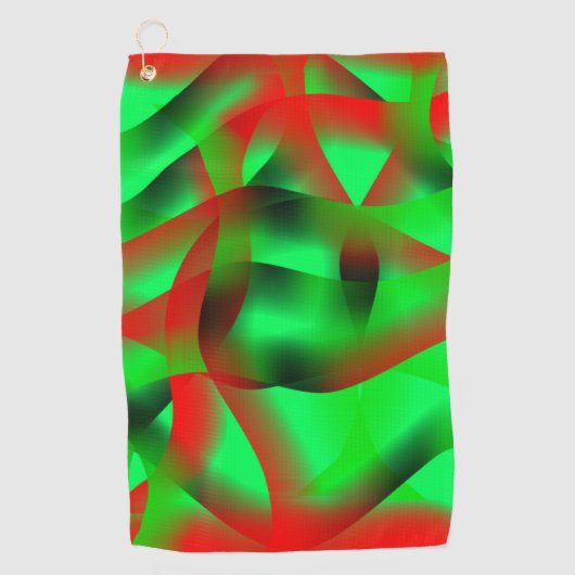 ライムグリーン澄んと赤いカールと影で？ ゴルフタオル (正面)