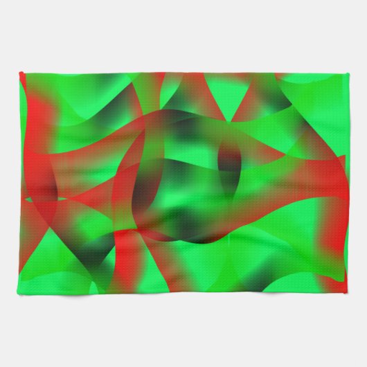 ライムグリーン澄んと赤い波紋の影で？ キッチンタオル (横)