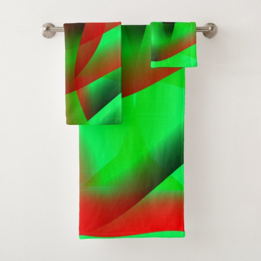 ライムグリーン澄んと赤い波紋の影で？ バスタオルセット (インサイチュ)