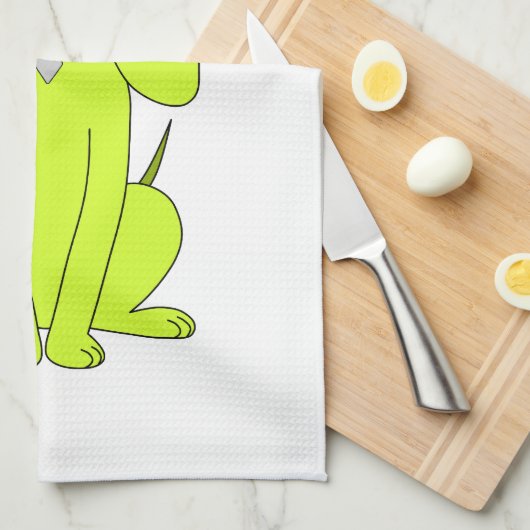 ライムグリーン犬。 かわいい猟犬の漫画 キッチンタオル (四つ折り)