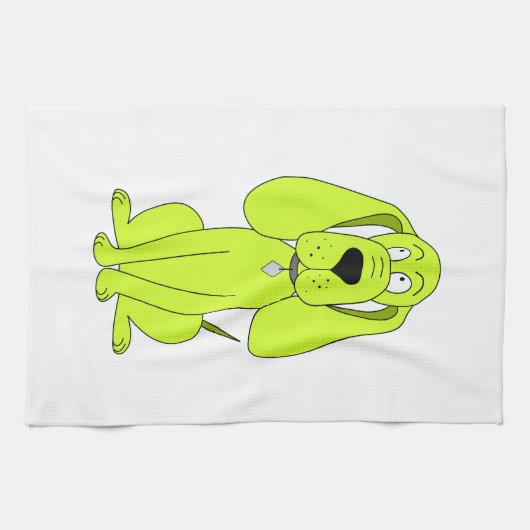 ライムグリーン犬。 かわいい猟犬の漫画 キッチンタオル (横)