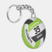 ライムグリーン白黒チーム名バレーボール キーホルダー (正面左)
