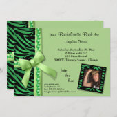 ライムグリーン真珠とゼブラ縞 招待状 (正面/裏面)