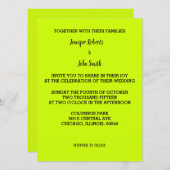 ライムグリーン結婚ズ明るいカラフルカスタムシンプル 招待状 (正面/裏面)