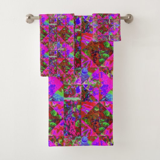 ライムグリーン絵画アジサイ付きガーデンキルト バスタオルセット (インサイチュ)