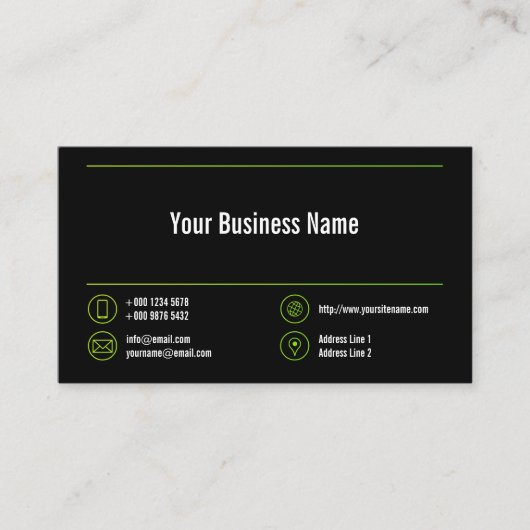 ライムグリーン線チャートレ企業のーズアイコン黒 名刺 (正面)