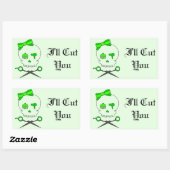 ライムグリーン美容師スカル&シザークロスボーンズ 長方形シール (シート)