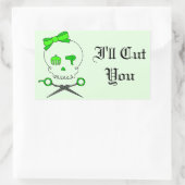 ライムグリーン美容師スカル&シザークロスボーンズ 長方形シール (バッグ)