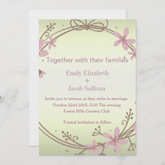 ライムグリーン自然結婚式招待状 セーブザデート (正面/裏面)