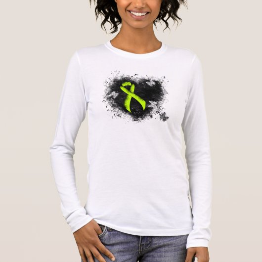 ライムグリーン認識度リボングランジハート Tシャツ (正面)