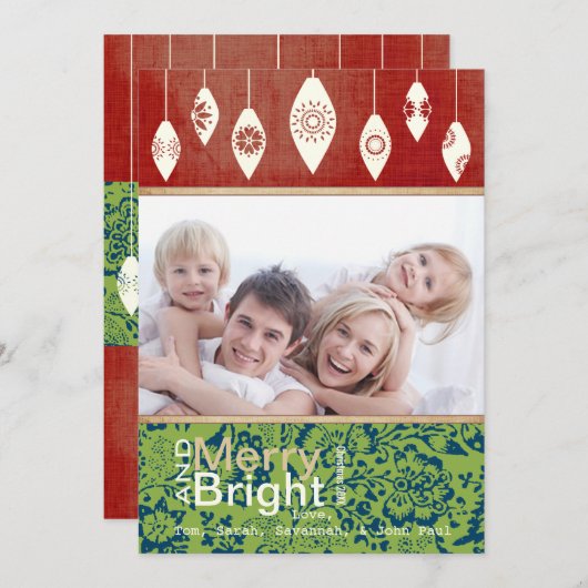 ライムグリーン赤メリーと明るいファミリーフォトカード シーズンカード (正面/裏面)