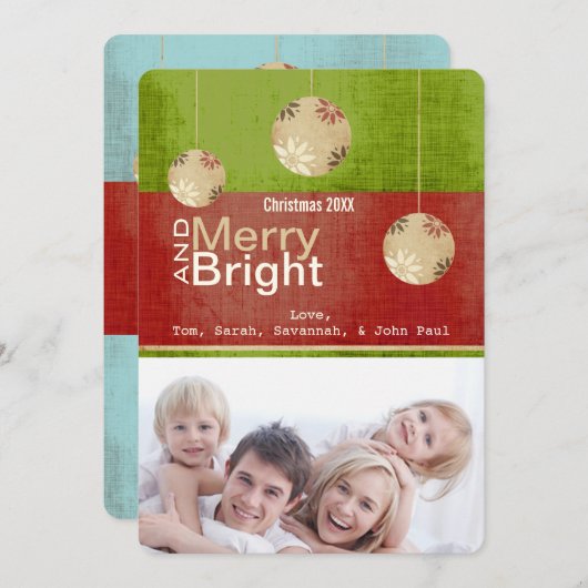 ライムグリーン赤メリーと明るいファミリーフォトカード シーズンカード (正面/裏面)