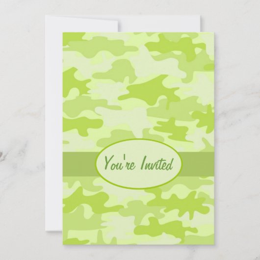 ライムグリーン迷彩柄カモフラージュパーティーイベント 招待状 (正面)