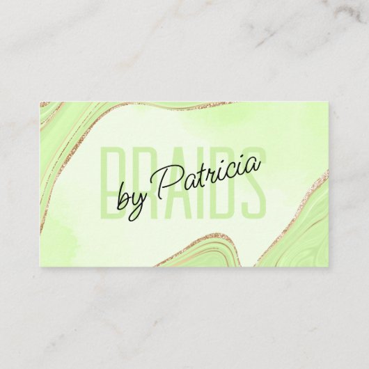 ライムグリーン金ゴールドグリッターアゲートヘアブレイダー 名刺 (裏面)