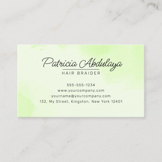 ライムグリーン金ゴールドグリッターアゲートヘアブレイダー 名刺 (正面)