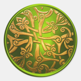 ライムグリーン金ゴールドケルト封筒用シール ラウンドシール