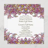 ライムグリーン金ゴールドダマスウェディング招待状 招待状 (正面/裏面)