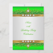 ライムグリーン金ゴールドホワイトダイヤモンドバースデーパーティー 招待状 (裏面)