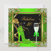 ライムグリーン金ゴールド素晴らしい30バースデーパーティー 招待状 (正面)