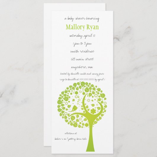 ライムグリーン開花木ベビーシャワー招待状 招待状 (正面/裏面)