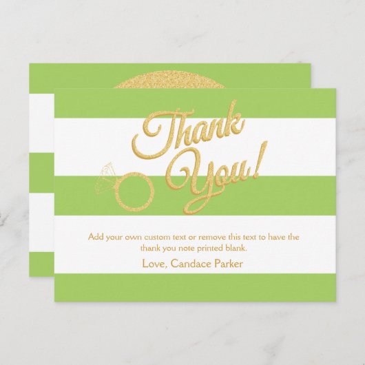 ライムグリーン、グリッターとストライプサンキューカード ポストカード (正面/裏面)